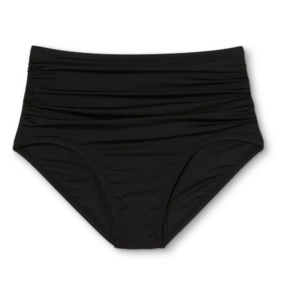 Kona Sol Shirred High Waist High Coverage Bikini Bottom in black - Picture 3 of 6